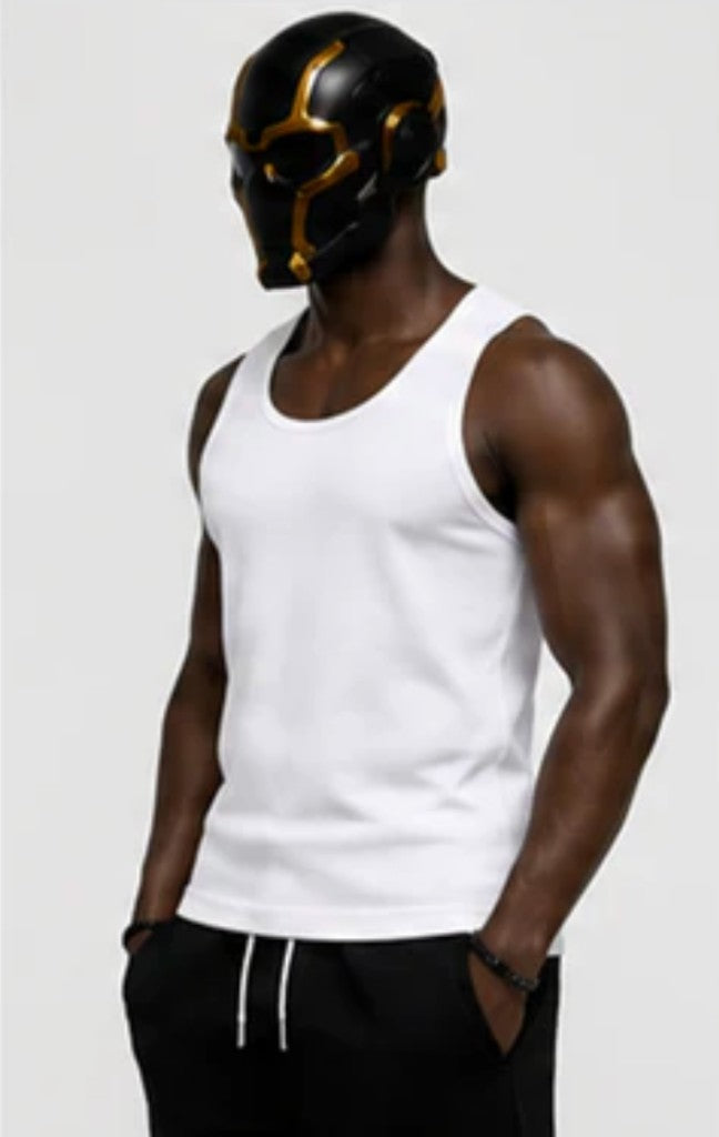 3D look — white tank with helmet